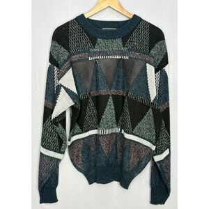 Campus Pullover Sweater Mens Muticolour Geometric Large Vintage 90s Cosby